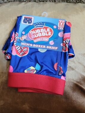 Dubble Bubble Men's Boxer Briefs in Bright Blue with Pink Accents,  Medium